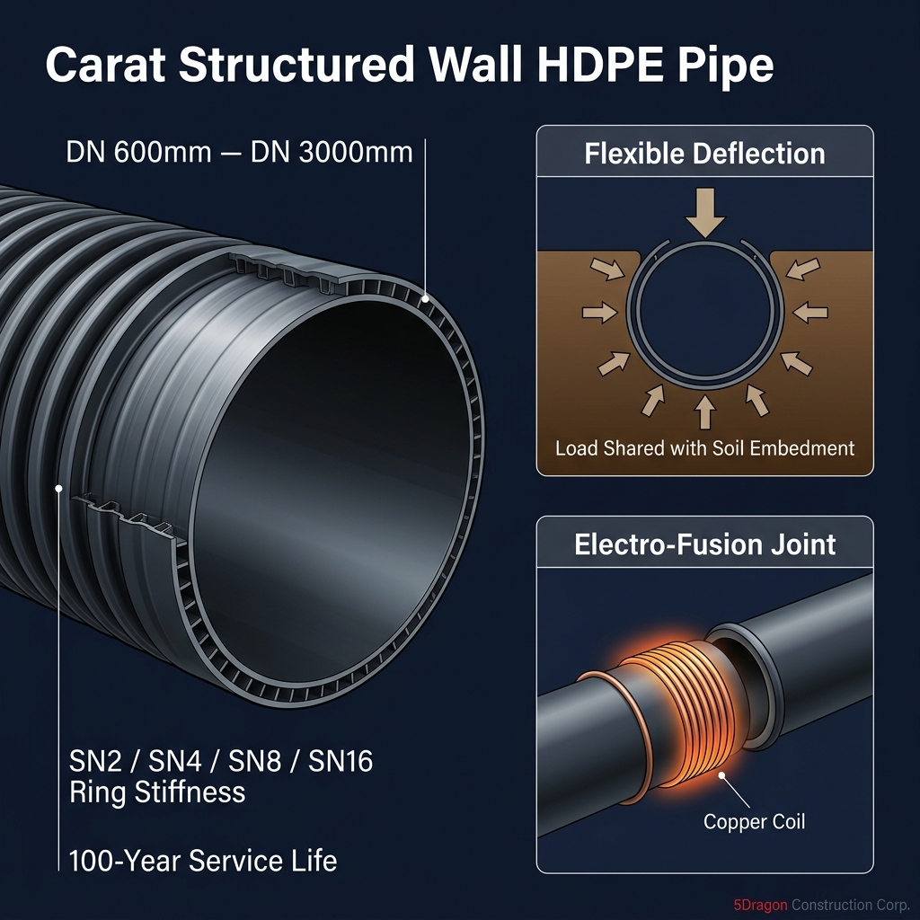 Carat Structured Wall HDPE Pipe spiral wound cross-section diagram — 5Dragon Construction Corp.